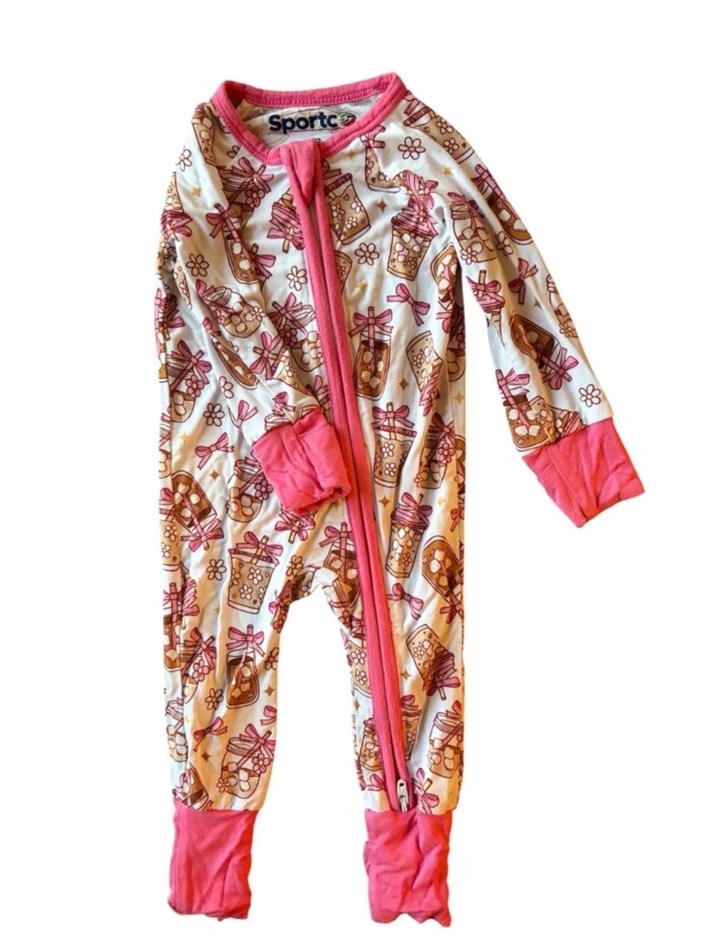 Bamboo Zippy Pink-Trim Iced Coffee Print NB